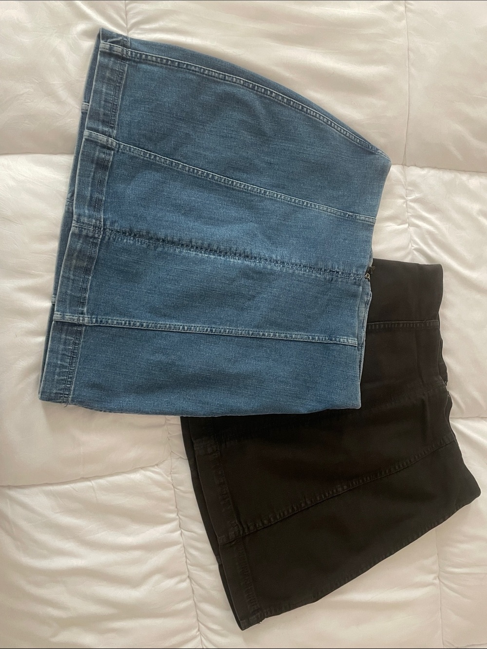 Free People denim mini skirt + black mini skirt set